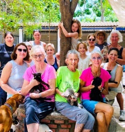 Volunteers posing at the shelter, some holding cats