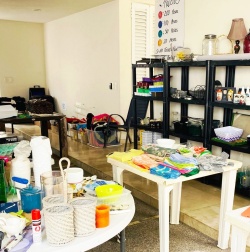 Items on tables ready for the garage sale